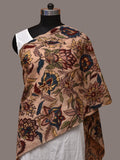 Cream Kalamkari Hand Painted Sico Stole with Floral Design - Global Threads