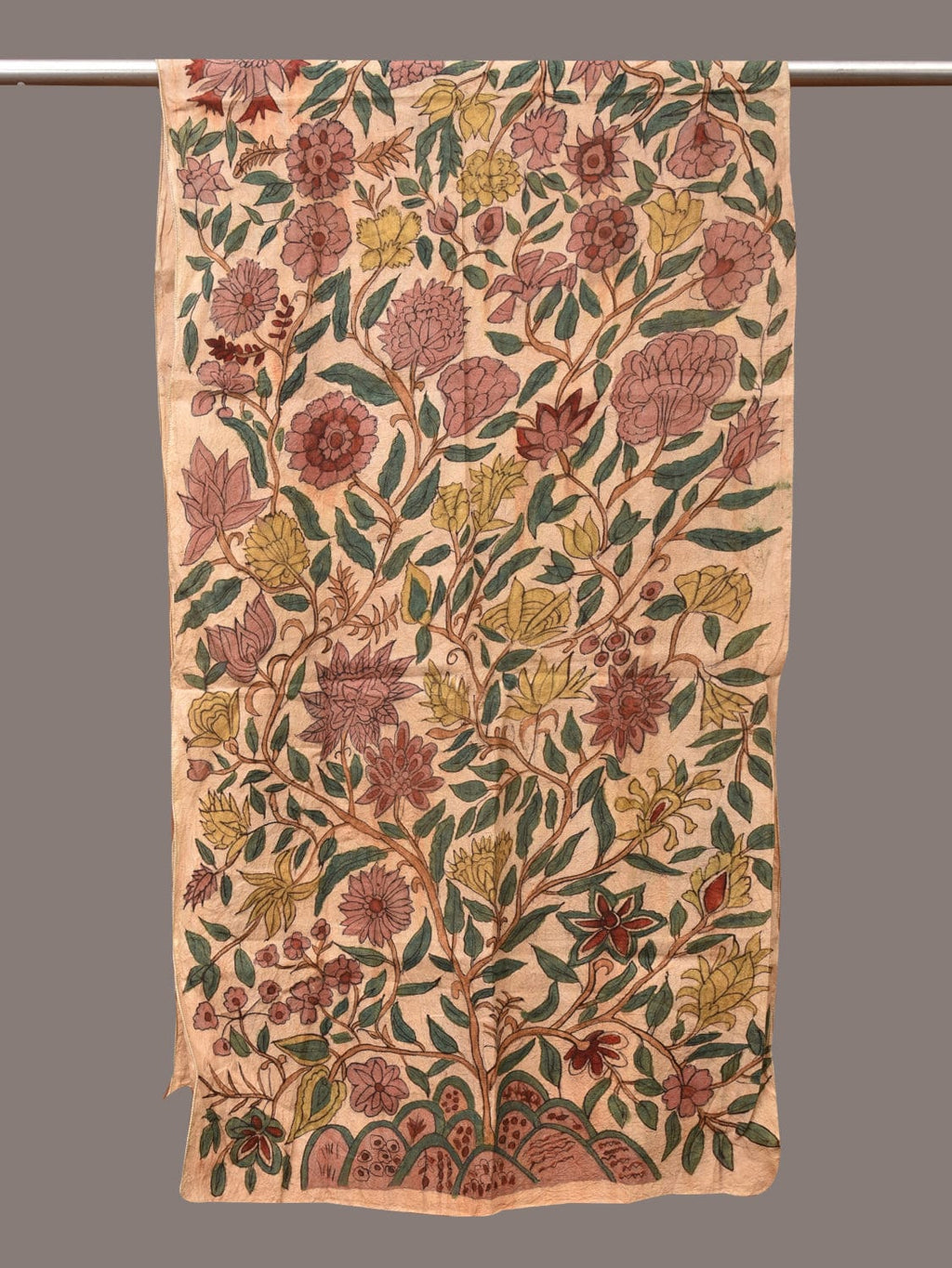 Cream Kalamkari Hand Painted Sico Stole with Tree of Life Design - Global Threads