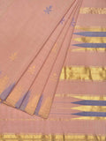 Cream Khadi Cotton Handloom Saree with Jamdani Buta and Temple Border Design - Global Threads