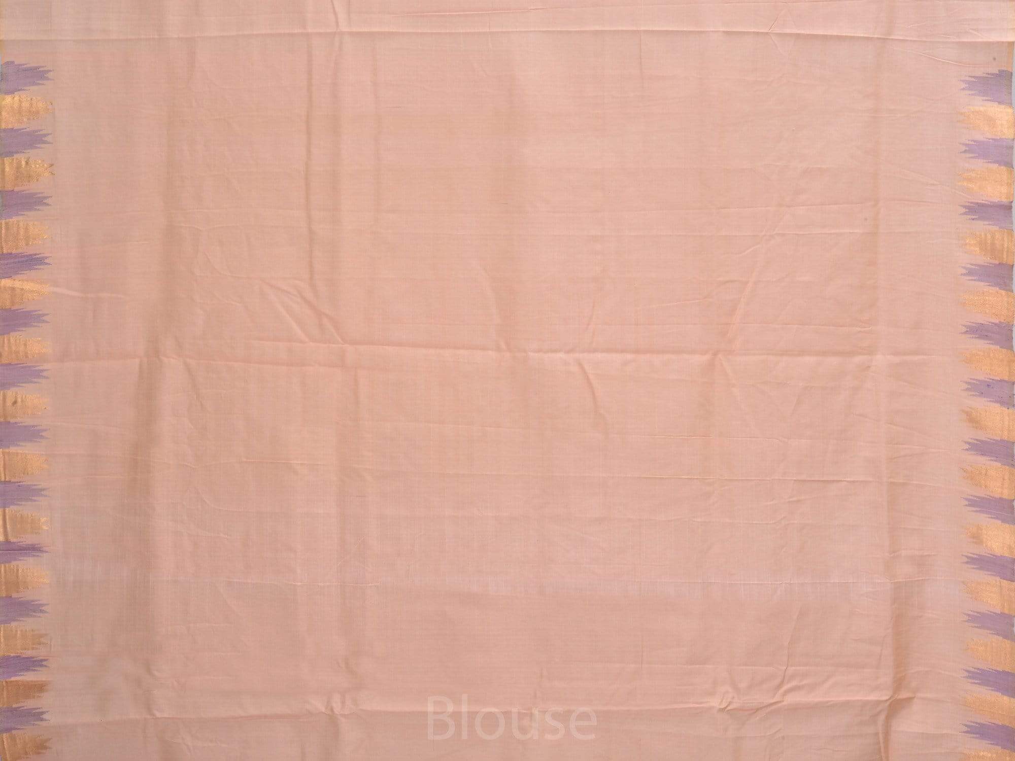 Cream Khadi Cotton Handloom Saree with Jamdani Buta and Temple Border Design - Global Threads