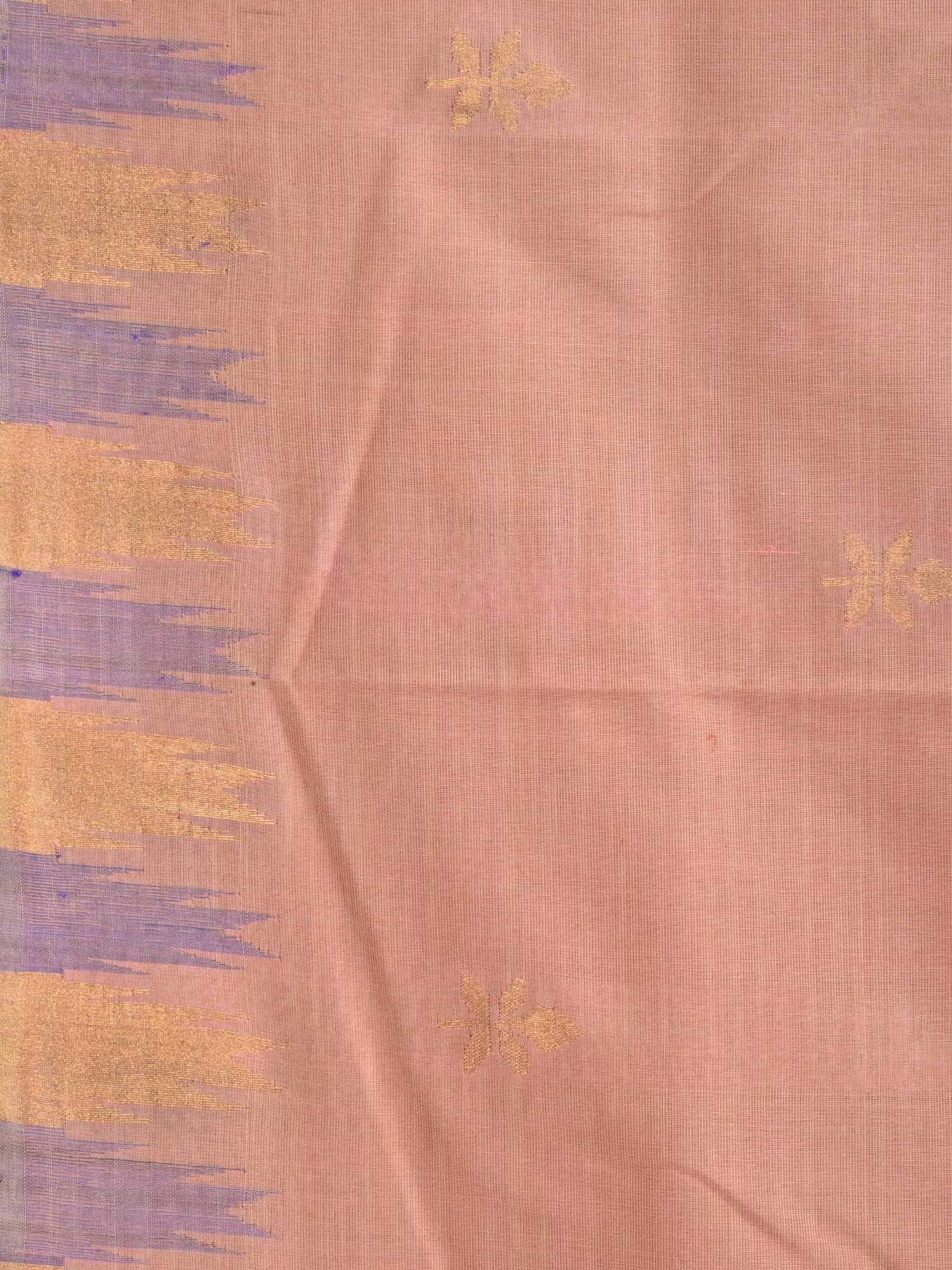 Cream Khadi Cotton Handloom Saree with Jamdani Buta and Temple Border Design - Global Threads