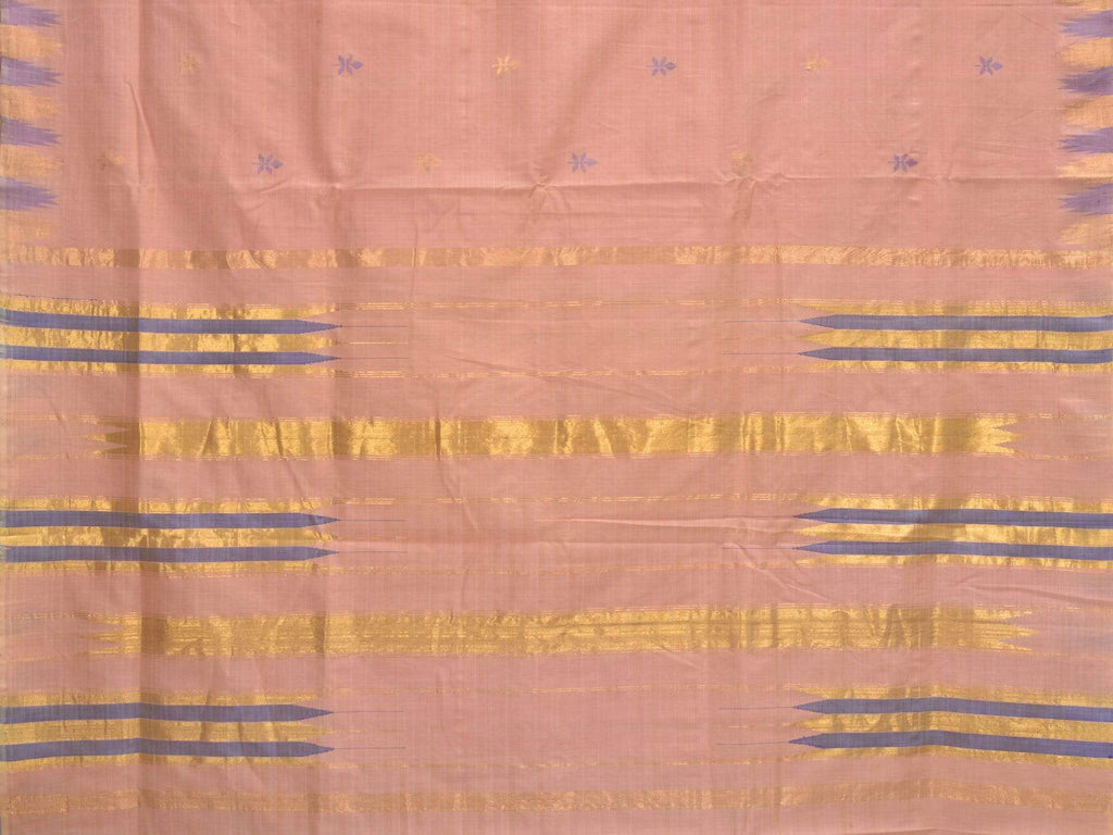 Cream Khadi Cotton Handloom Saree with Jamdani Buta and Temple Border Design - Global Threads