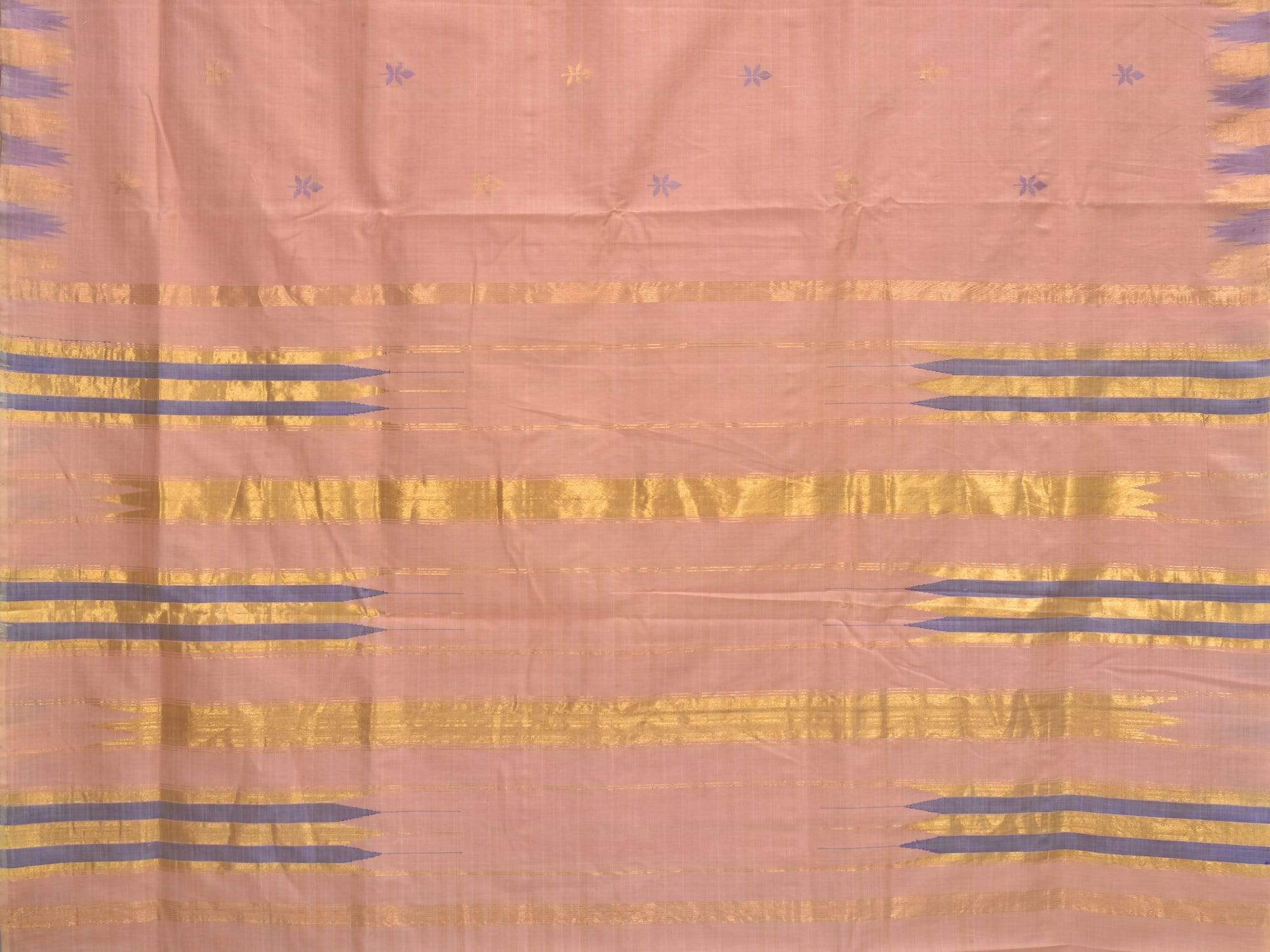 Cream Khadi Cotton Handloom Saree with Jamdani Buta and Temple Border Design - Global Threads