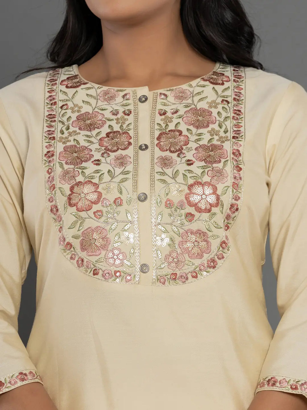 Yufta Cream Thread_Work Shirt And Trouser Silk Blend Co-Ord Set
