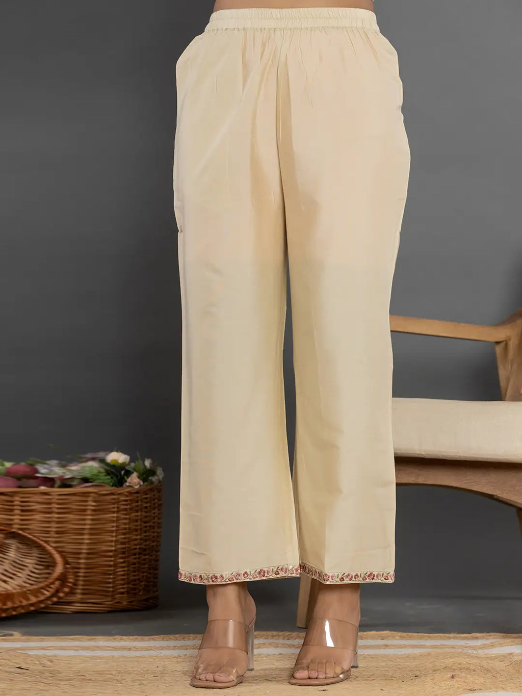 Yufta Cream Thread_Work Shirt And Trouser Silk Blend Co-Ord Set
