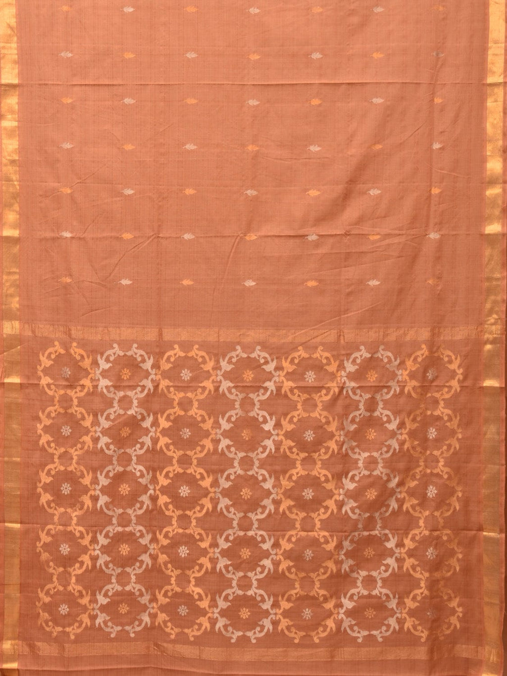 Cream Uppada Cotton Handloom Saree with Grill Pallu Design - Global Threads