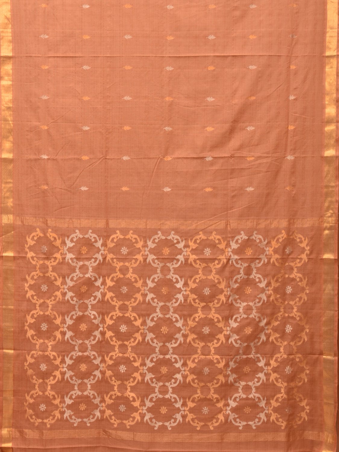 Cream Uppada Cotton Handloom Saree with Grill Pallu Design - Global Threads