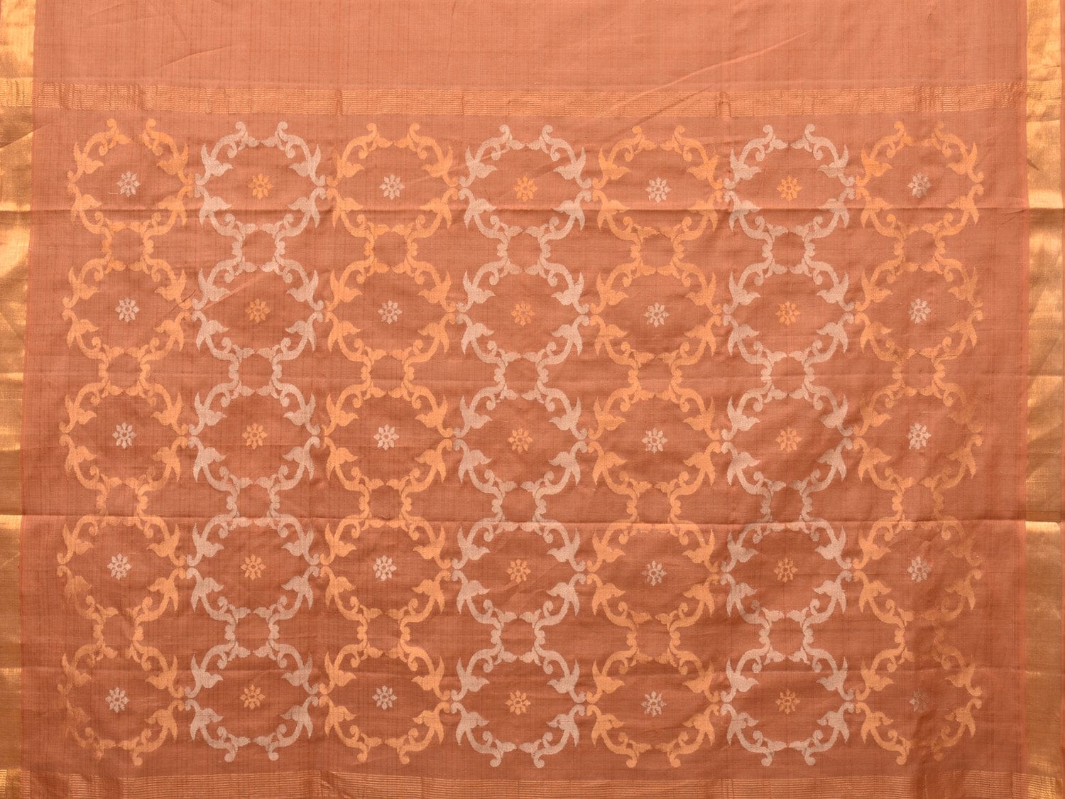Cream Uppada Cotton Handloom Saree with Grill Pallu Design - Global Threads