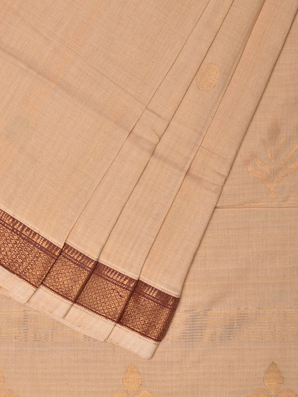 Cream Uppada Cotton Handloom Saree with Pallu Design - Global Threads