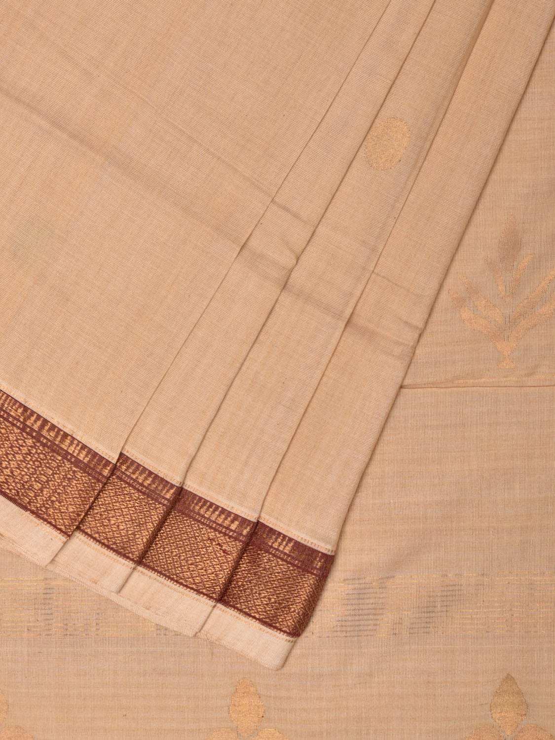 Cream Uppada Cotton Handloom Saree with Pallu Design - Global Threads