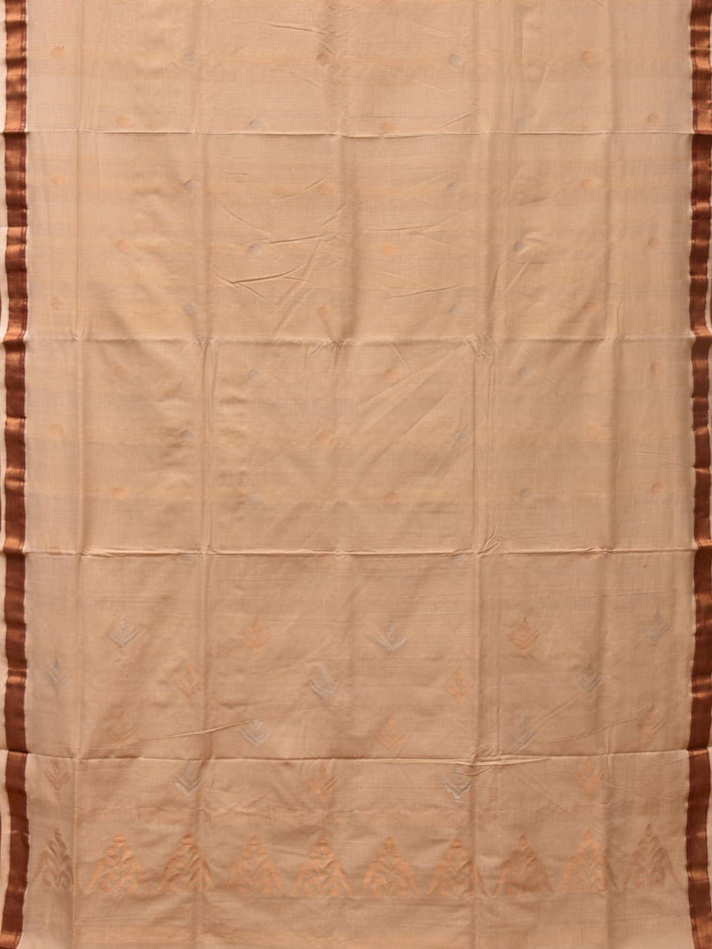 Cream Uppada Cotton Handloom Saree with Pallu Design - Global Threads