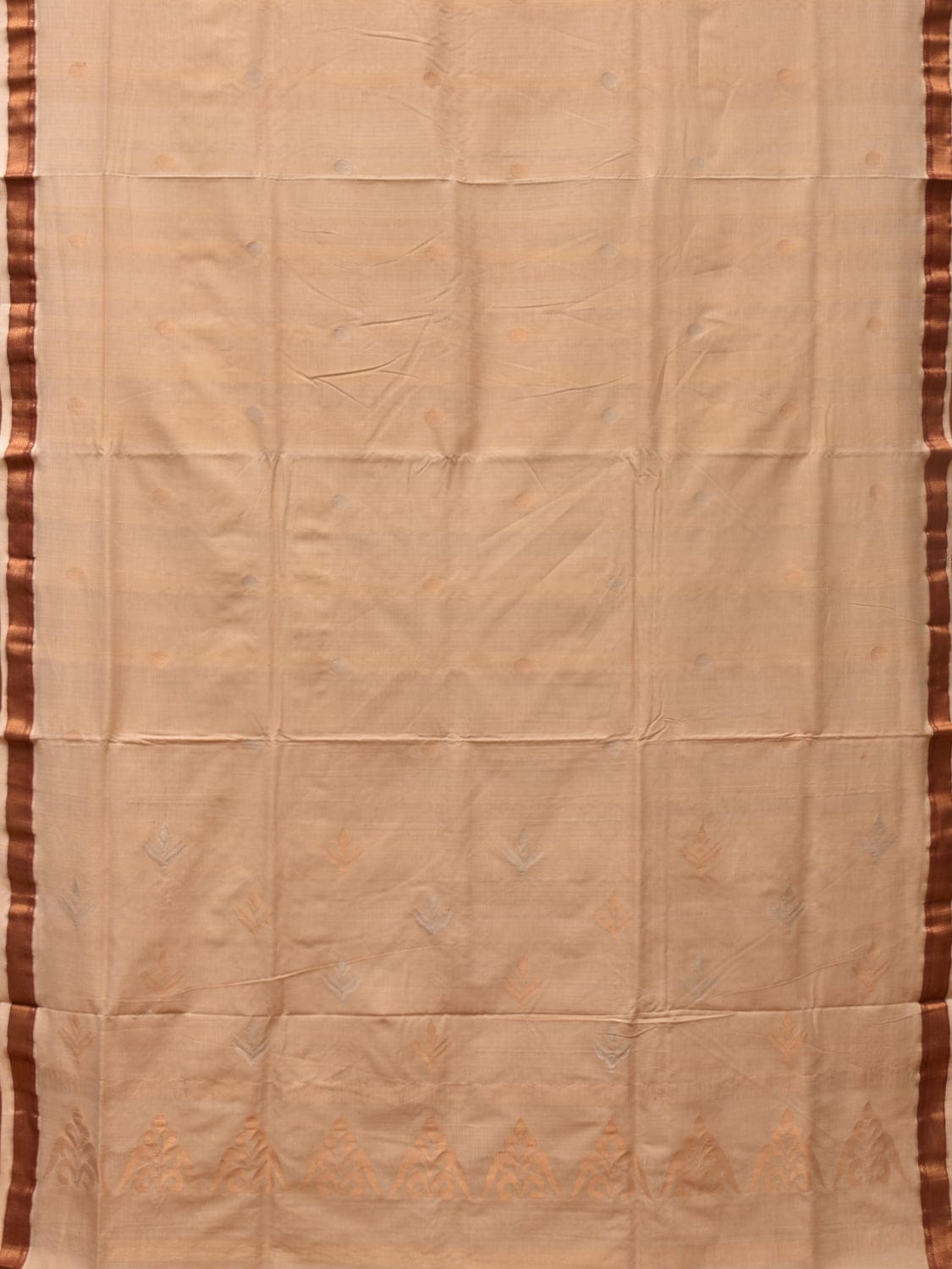 Cream Uppada Cotton Handloom Saree with Pallu Design - Global Threads