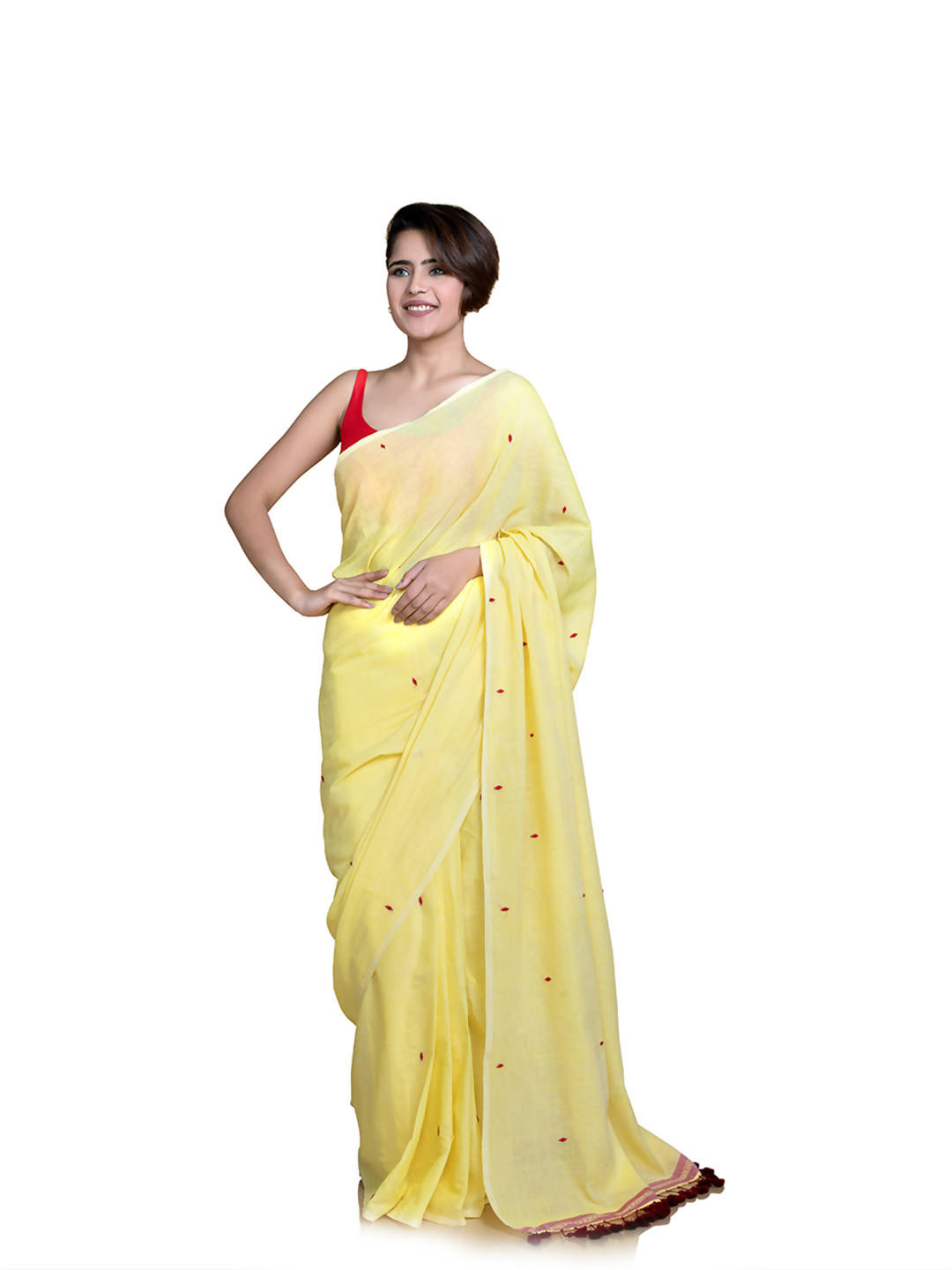 Suta Yellow Maroon Pure Cotton Saree