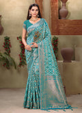 Blue Cotton Zari Woven Design Saree with Unstitched Blouse Piece - Aachal