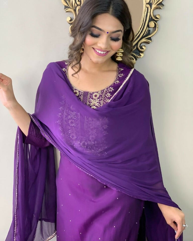 Partywear Designer Wine Rayon Slub Stitched Suit With Dupatta - Tanisha