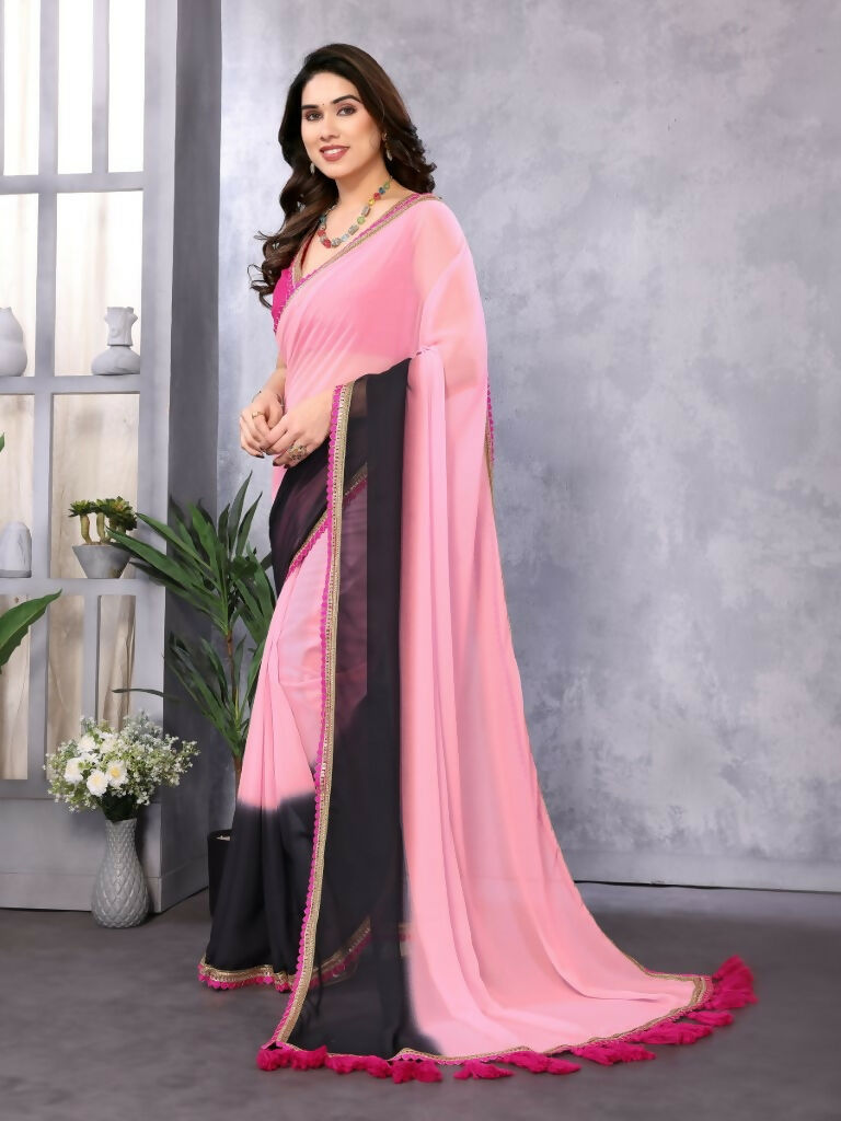 Designer Partywear Peach & Black Georgette Fancy Saree - Kanak