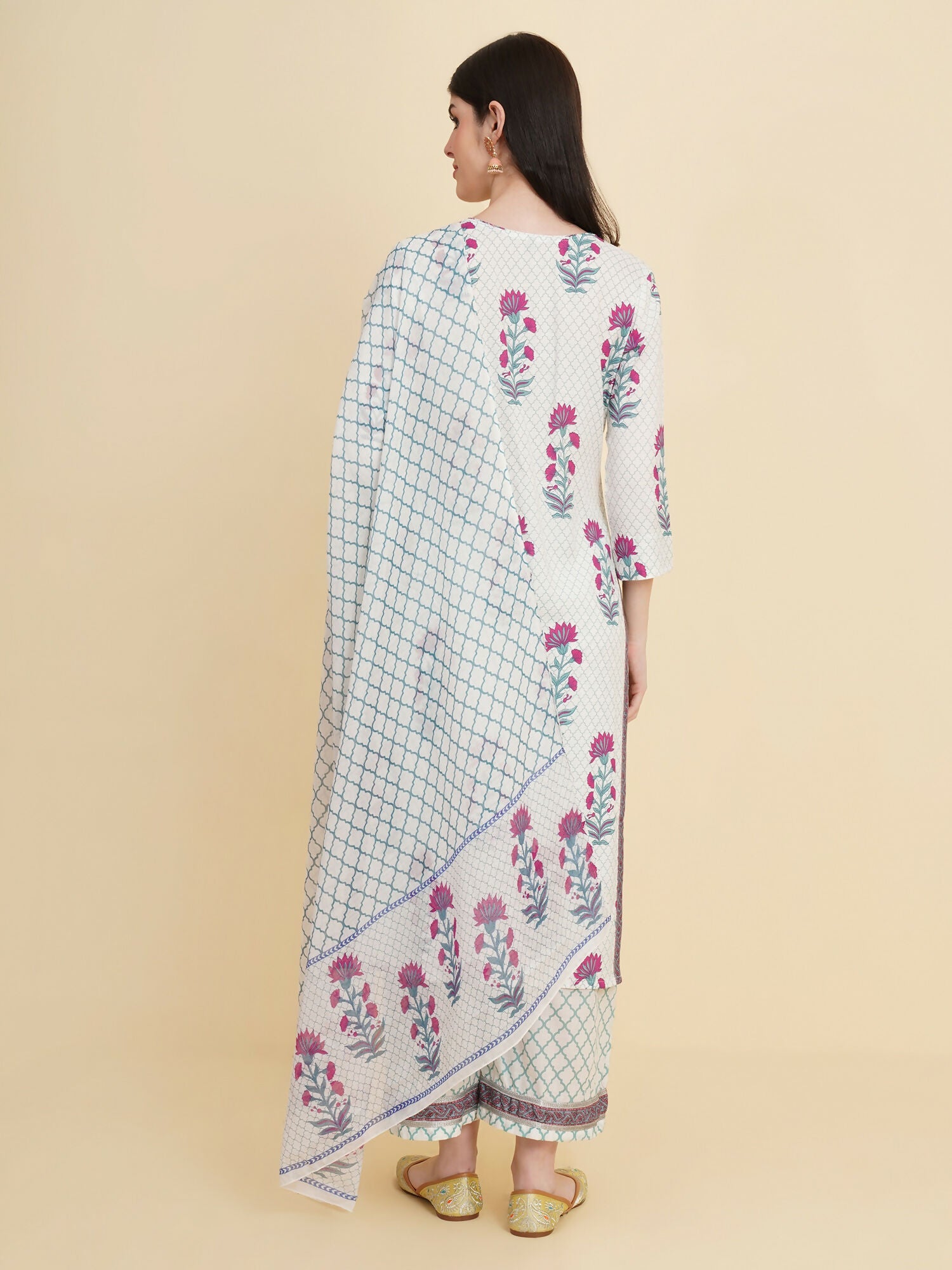 Designer Stylish white Cotton Stitched Suit With Dupatta - Tanisha