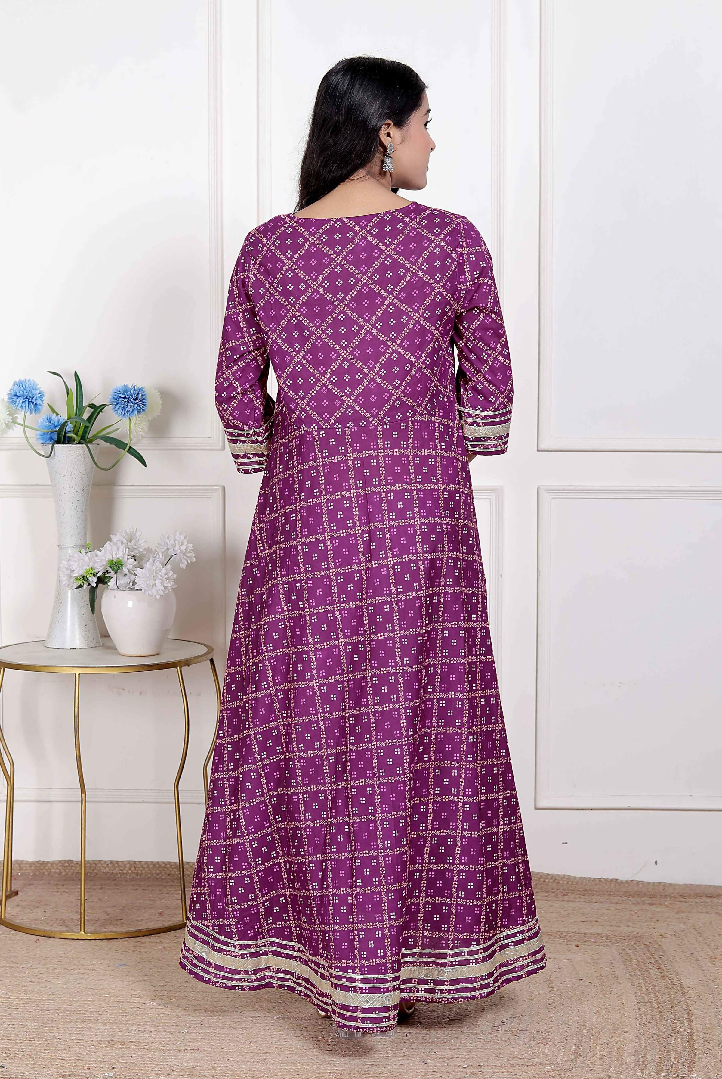 Miravan Women's embroidred Bandhani Ethnic Anarkali Kurta and Dupatta