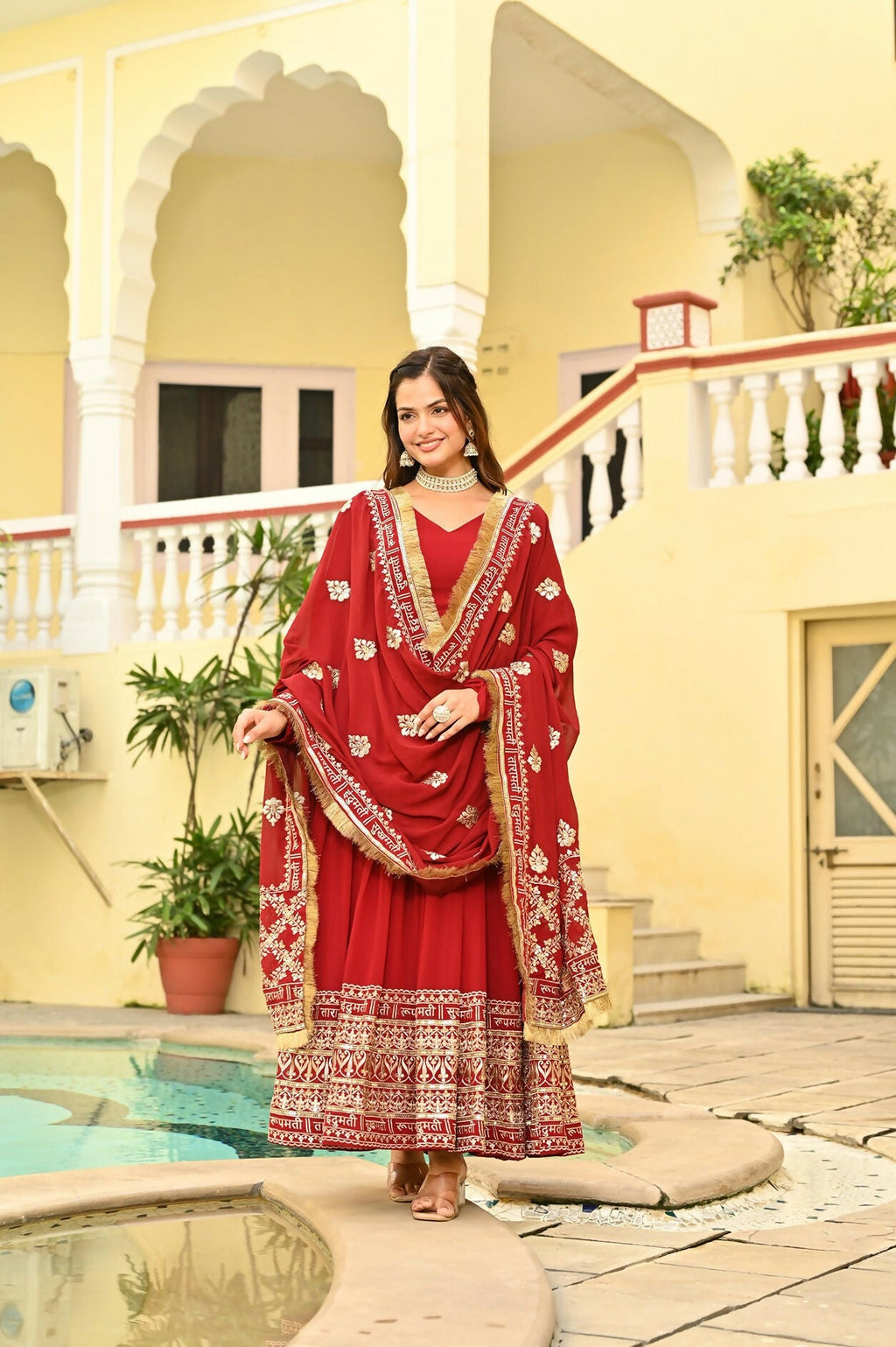 Joban Fashion Red Georgette Sequence Embroidery Work Kurta Set