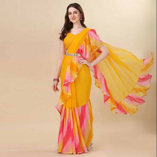 Women's Partywear Designer Yellow Georgette Fancy Saree - Dyuti