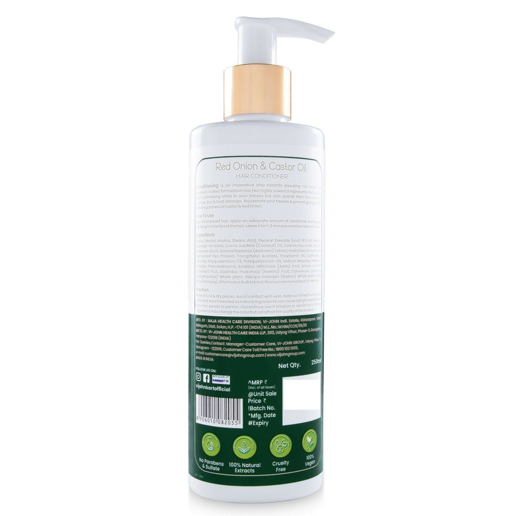 VI-JOHN Prakritik Red Onion & Castor Oil Conditioner to Prevent Dry Hair, 100% Natural Bio Actives