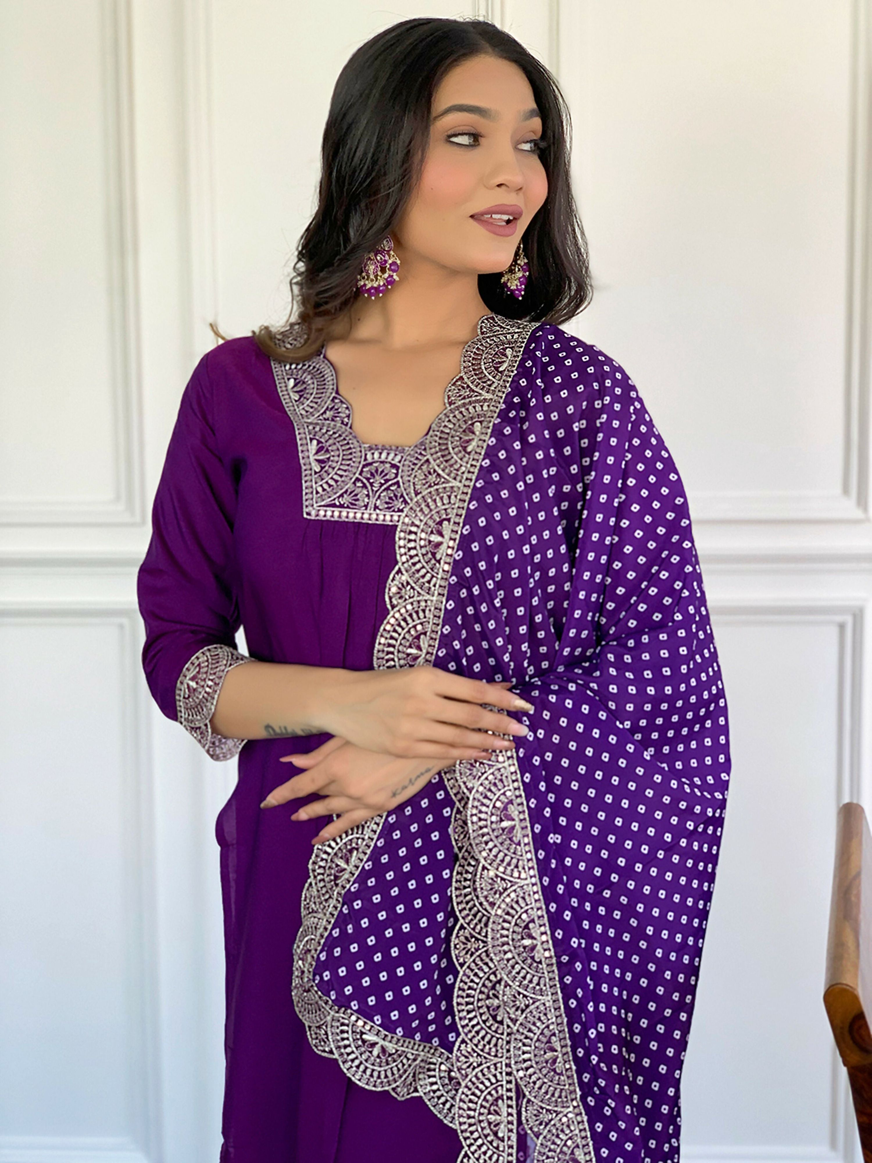 Partywear Designer ViscoseWine Stitched Suit With Dupatta - Tanisha