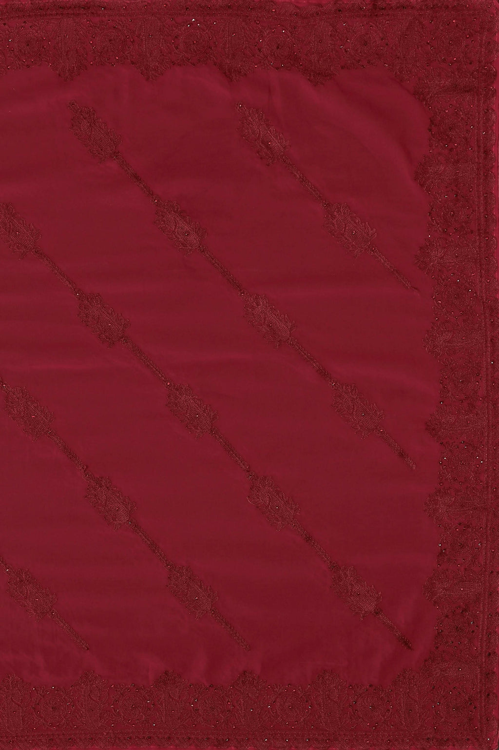 Maroon Georgette Embroidered and Stone Work Saree with Unstitched Blouse Piece - Roozal