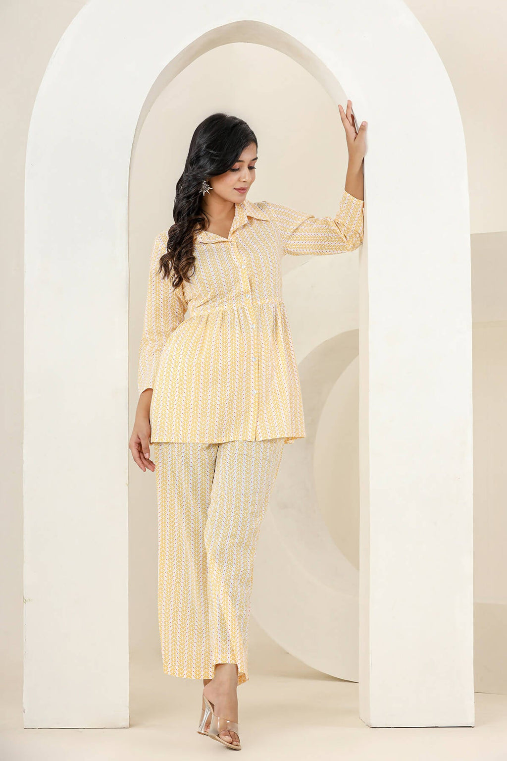 Kaajh Women's Yellow Printed Cotton Co-ord Set