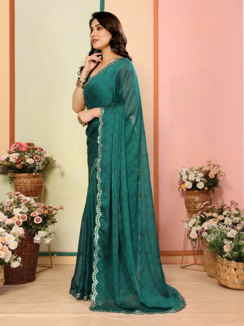 Aafreen Partywear Designer Green White Rangoli Fancy Saree