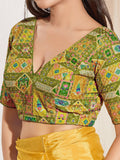 Joban Fashion Mehendi Green Viscose Rayon Padded Blouse With V Neck Elbow Sleeves