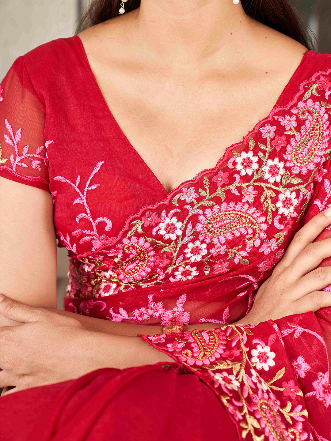 Tikhi Imli Floral Embroidered Chiffon Heavy Work Saree