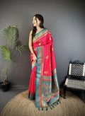 Joban Fashion Hot Pink Banarasi Soft Silk Peacock Butta Work Saree