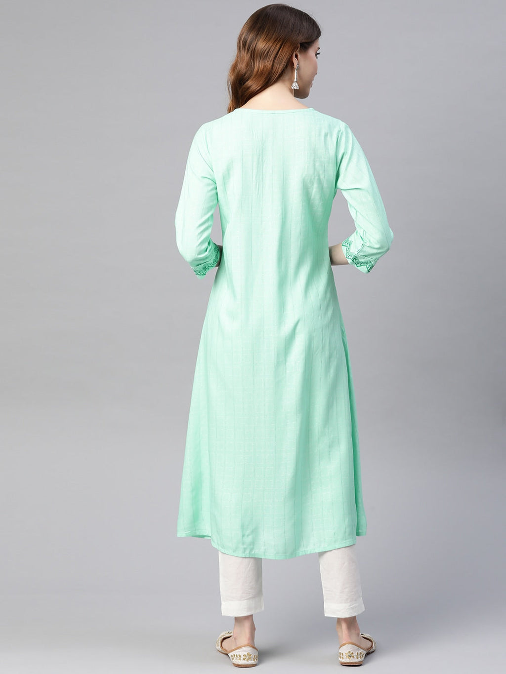HERE&NOW Women Sea Green Yoke Design A-Line Kurta