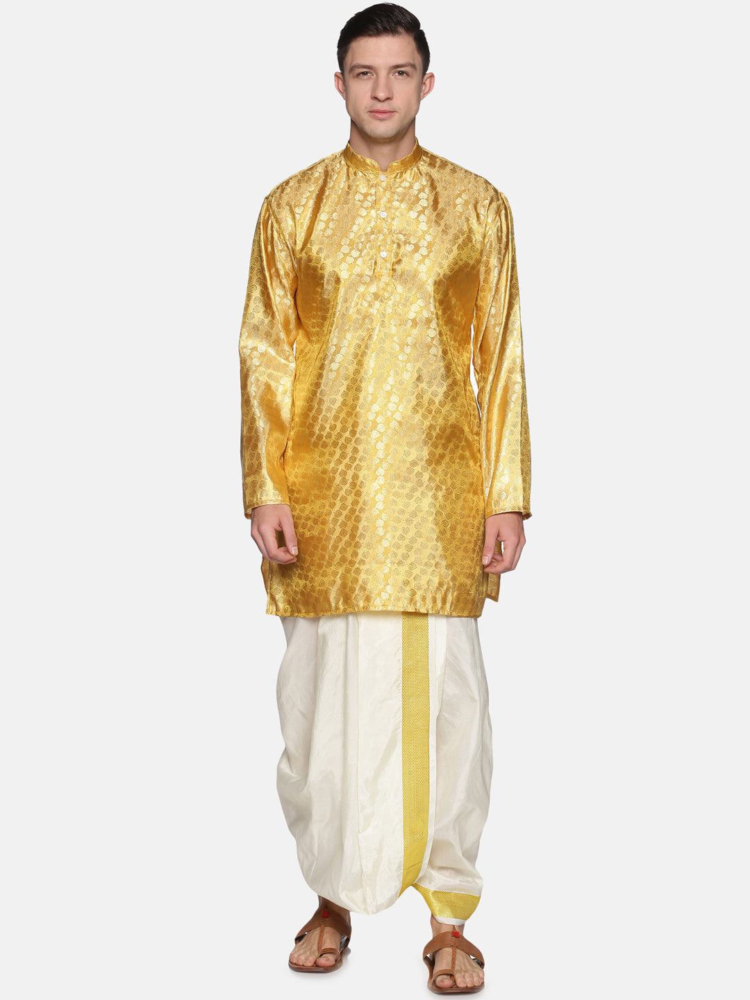 Sethukrishna Men Cream-Coloured Solid Readymade Dhoti Pants