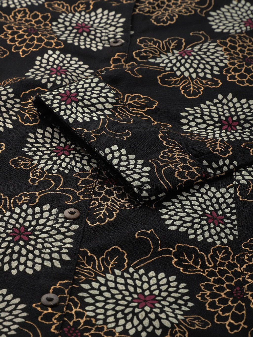 HERE&NOW Mandarin Collar Floral Printed Cotton Kurta