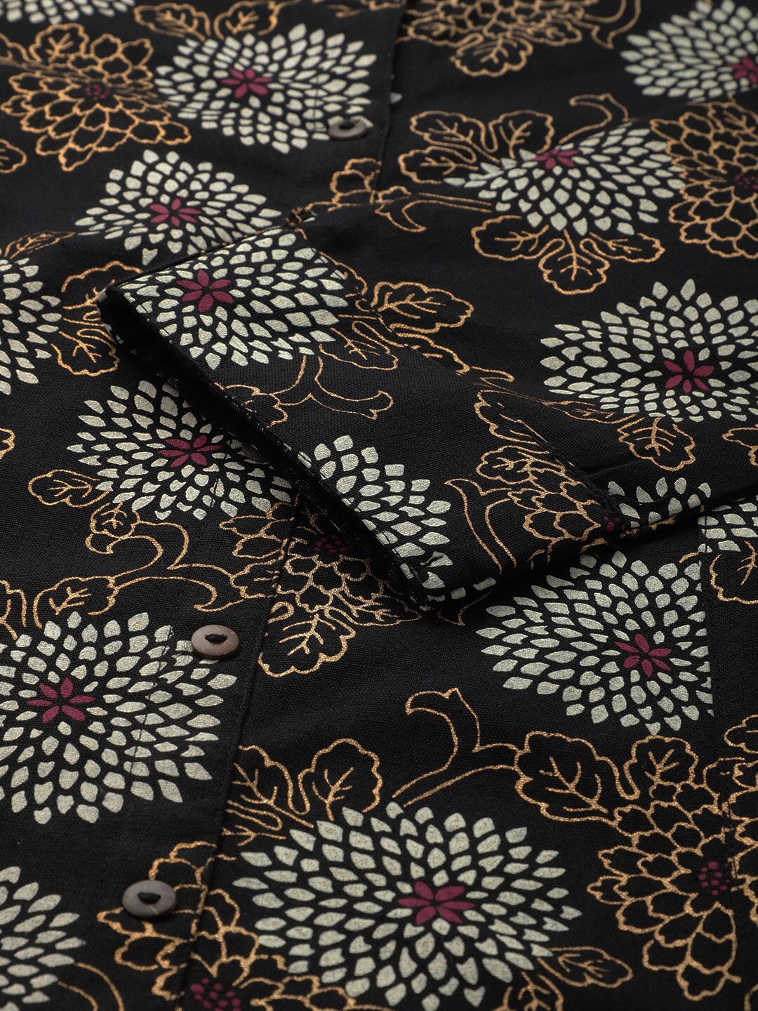 HERE&NOW Mandarin Collar Floral Printed Cotton Kurta