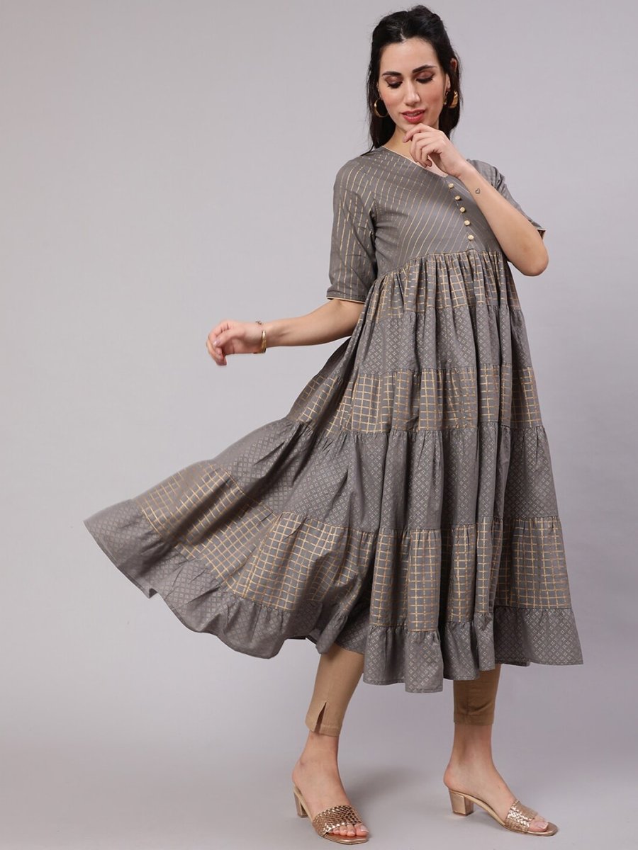 Aks Ethnic Motifs Printed Tiered Anarkali Kurta