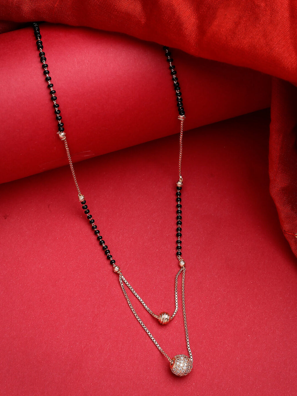 NVR Women's Rose Gold CZ Stone-Studded & Beaded Layered Mangalsutra