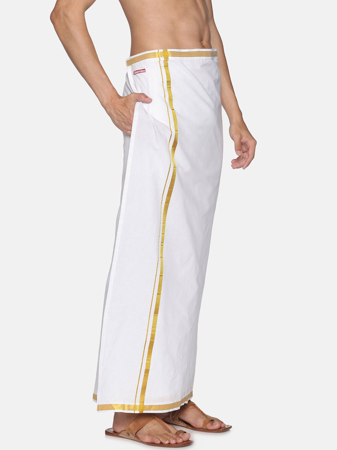 Sethukrishna White Solid Readymade Cotton Dhoti For Men