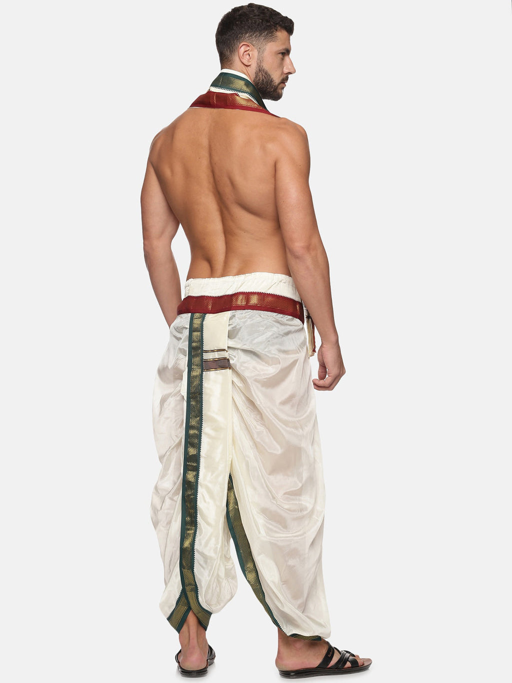 Sethukrishna Men Cream Coloured Solid Dhoti Pant With Angavastram