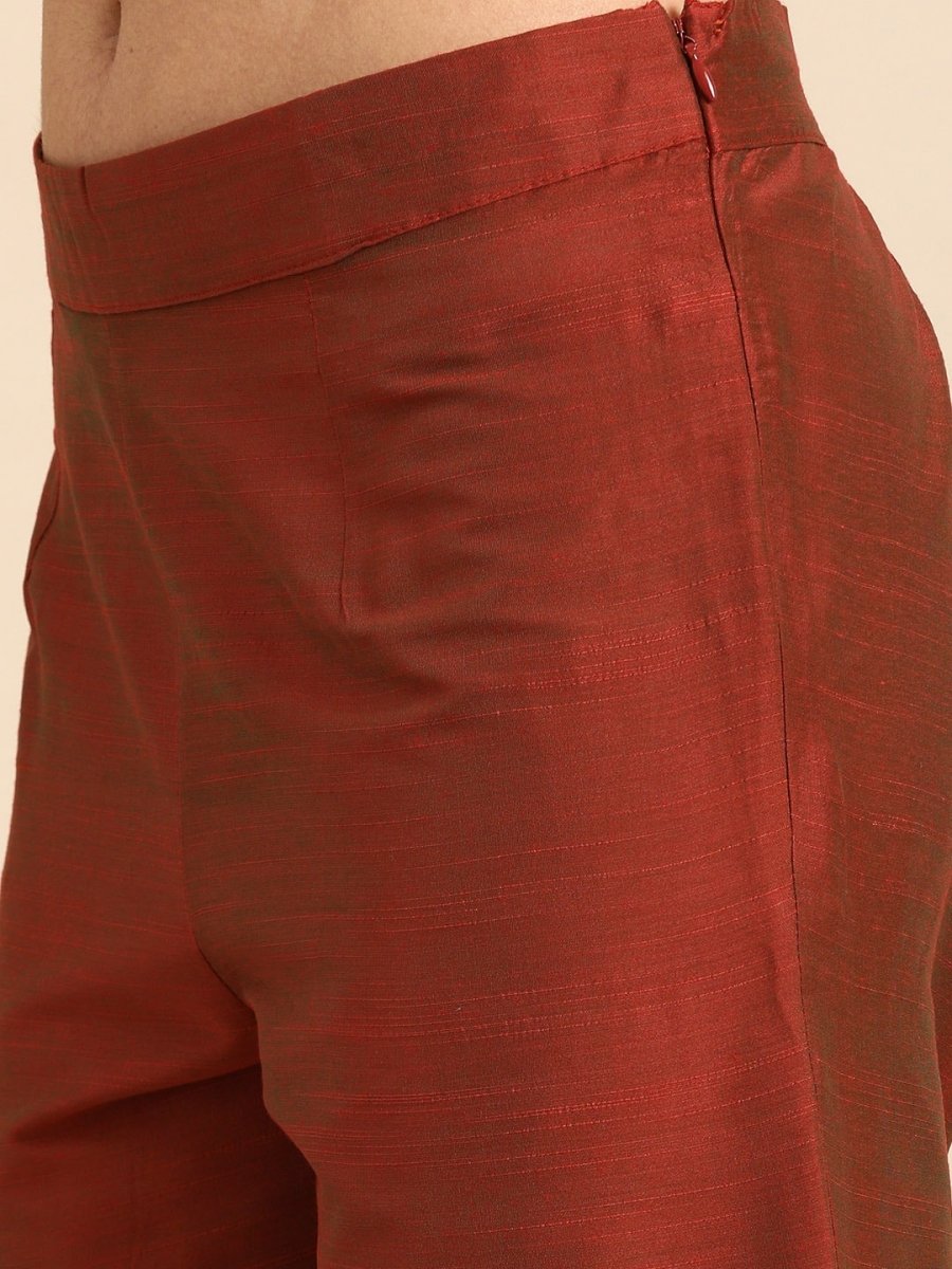 All About You Women Rust Embroidered Kurta with Trousers & Dupatta