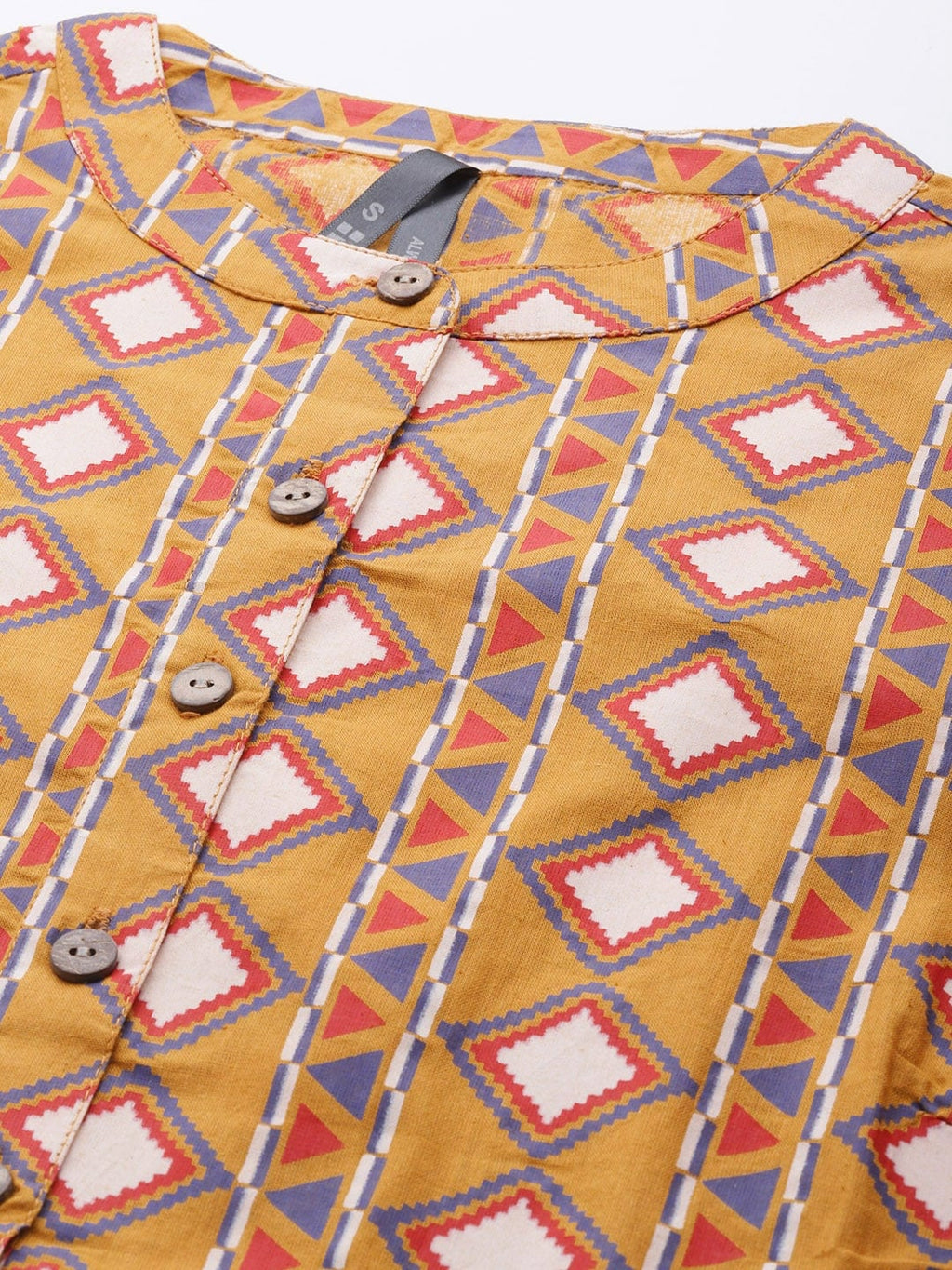 HERE&NOW Women Mustard Yellow & Cream Pure Cotton Geometric Printed Kurta