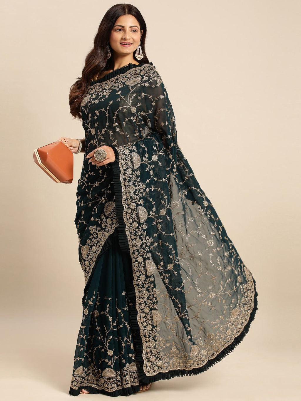 kasee Floral Zari Pure Georgette Saree