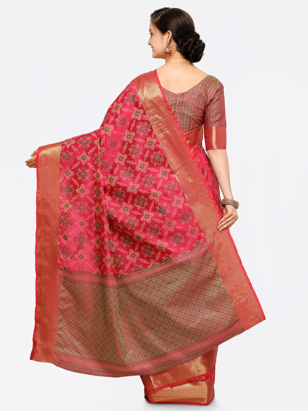 Saree Mall Pink Silk Blend Printed Kanjeevaram Saree
