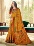 Saree Mall Mustard & Maroon Ethnic Motifs Printed Bhagalpuri Sarees