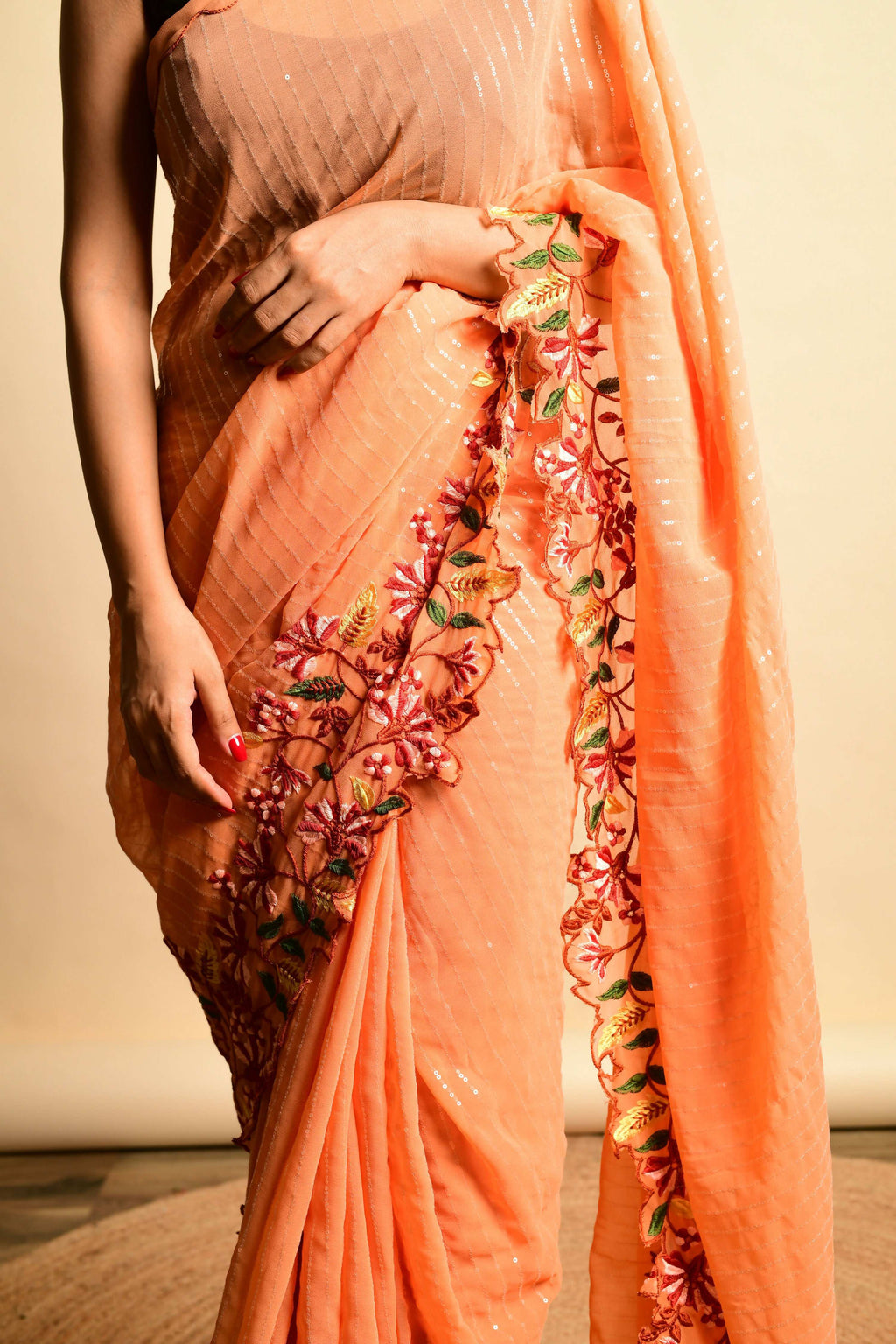 Vamsee Sparkle Sparkle - Orange Georgette Saree