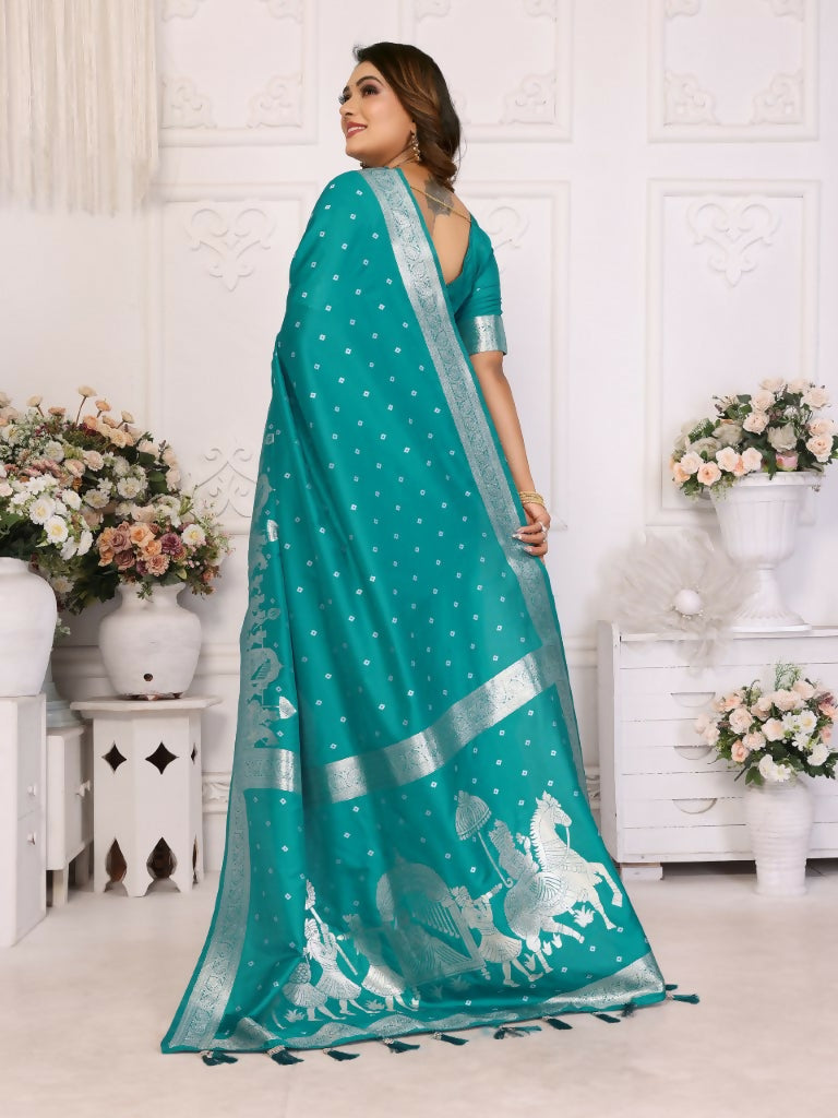 Anaita Turquoise kochi Silk With Bandhej Weaving Saree With Blouse