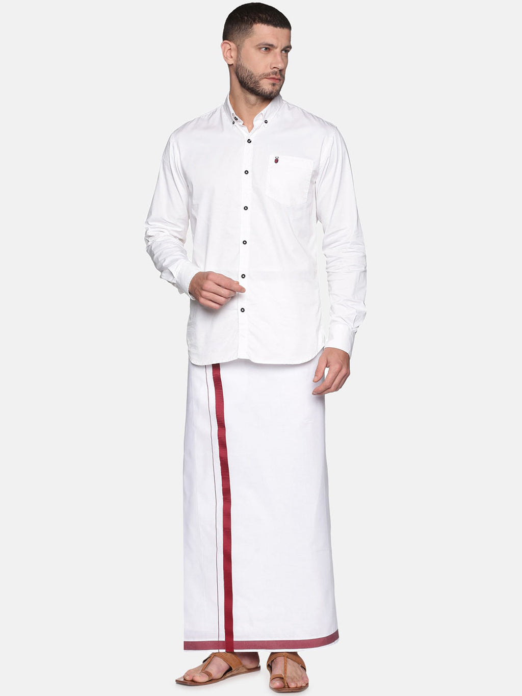 Sethukrishna Mens White Solid Cotton Readymade Dhoti