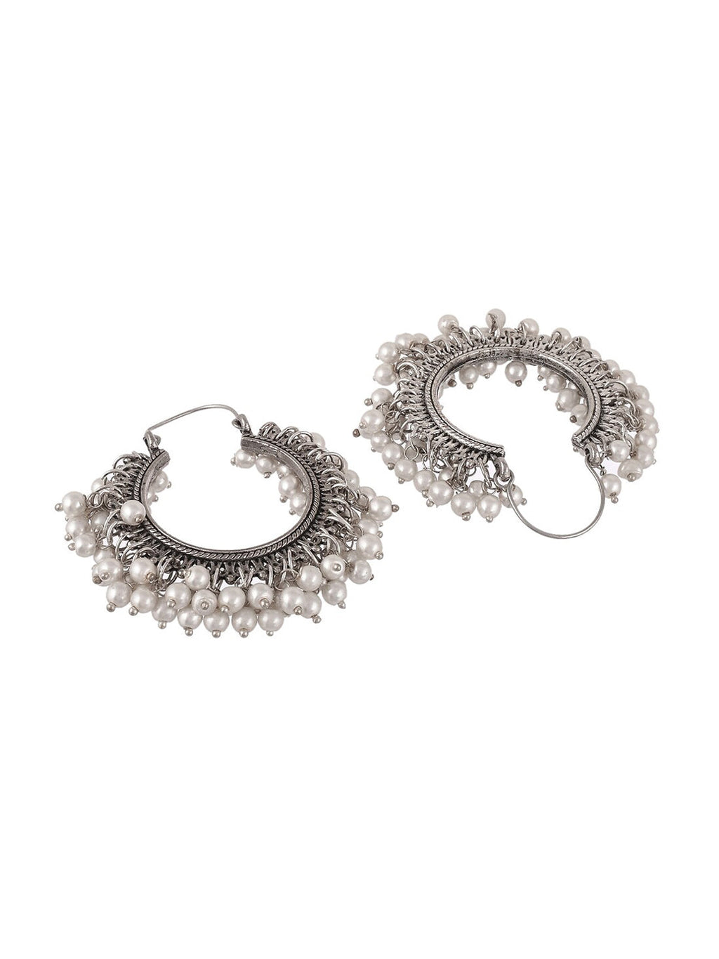 Shoshaa Silver-Toned & White Contemporary Hoop Earrings