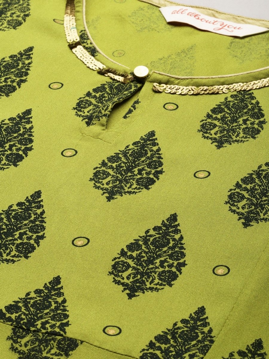 All About You Women Women Green Ethnic Motifs Printed Kurta with Trousers & With Dupatta